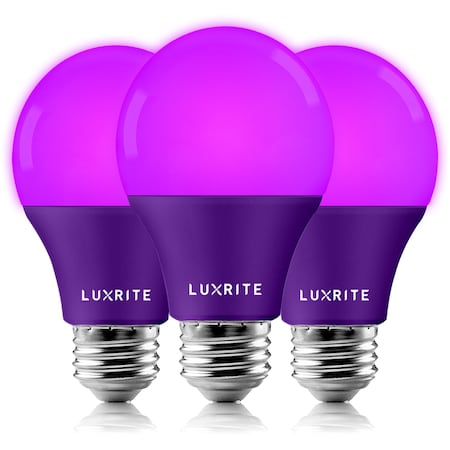 A19 LED Light Bulbs 8W (60W Equivalent) Purple Colored Bulbs Non-Dimmable E26 Base 3-Pack